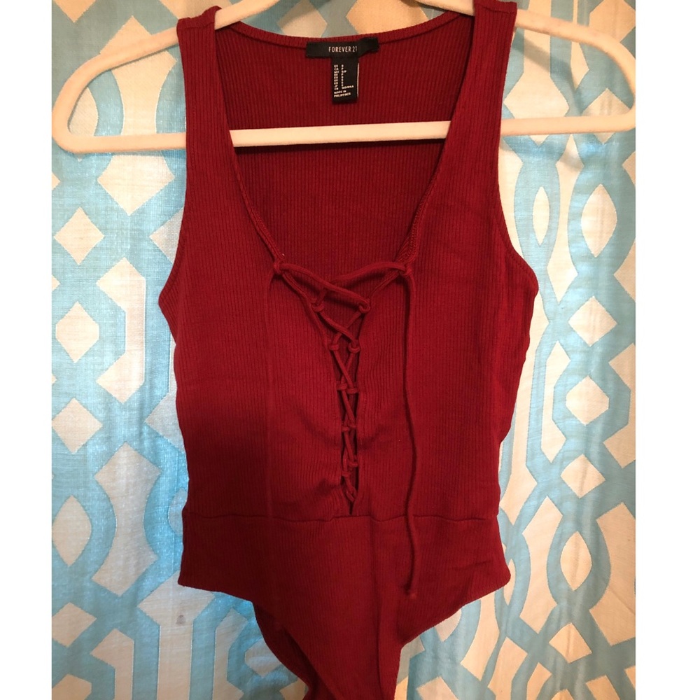 Red lace up bodysuit